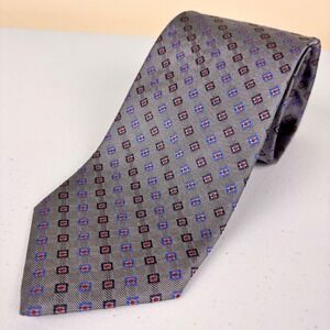 Brooks Brothers Necktie 346 Pure Silk Tie Gray Geometric